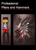 Pliers, hammers, tap measures, levels, knives and hack saws, greas guns.